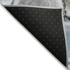 8' X 10' Blue Gold and Gray Faux Bois Washable Non Skid Indoor Outdoor Area Rug