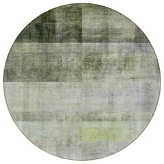 8' Round Olive Green Round Ombre Washable Non Skid Indoor Outdoor Area Rug