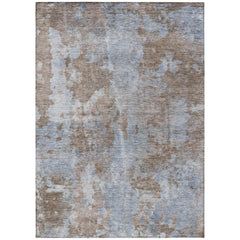 3' X 4' Mocha and Blue Abstract Washable Non Skid Indoor Outdoor Area Rug