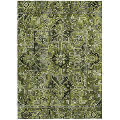 10' X 14' Olive Green and Dark Green Oriental Washable Non Skid Indoor Outdoor Area Rug