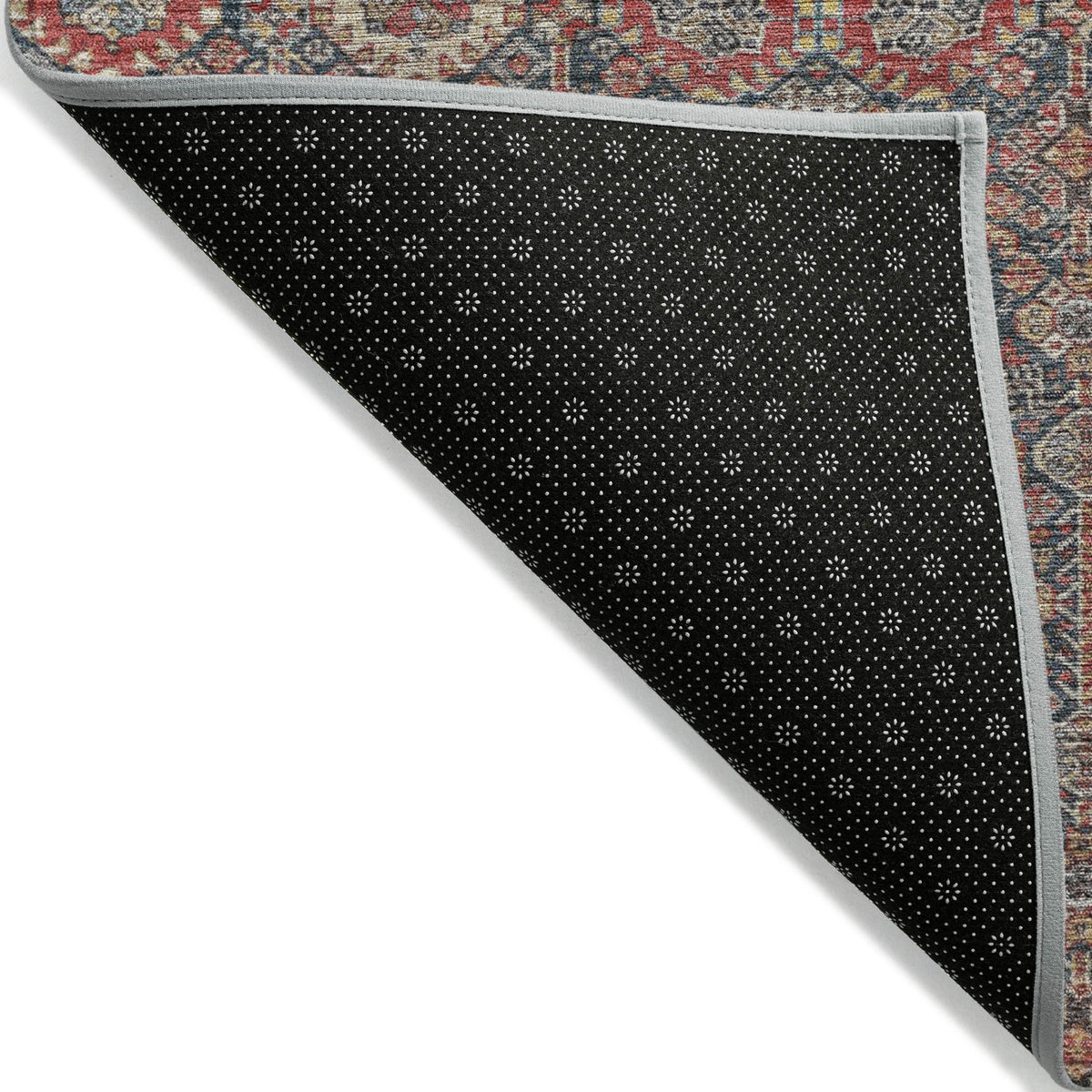9' X 12' Red and Dark Blue Floral Washable Non Skid Indoor Outdoor Area Rug