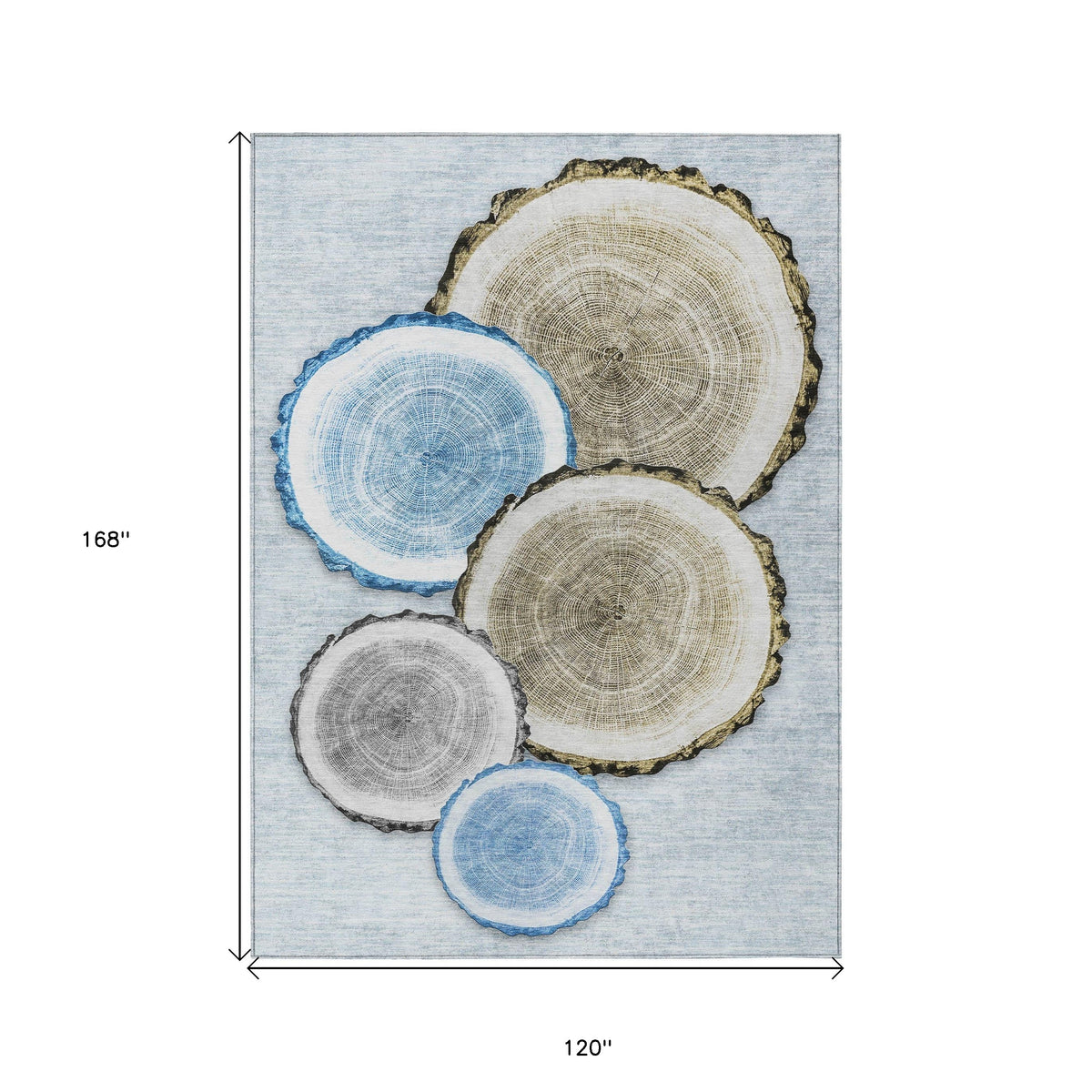 10' X 14' Blue Gold and Gray Faux Bois Washable Non Skid Indoor Outdoor Area Rug