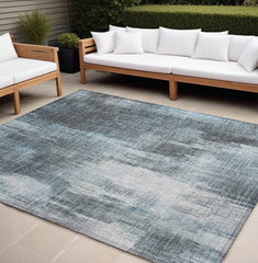 8' X 10' Teal Abstract Washable Non Skid Indoor Outdoor Area Rug