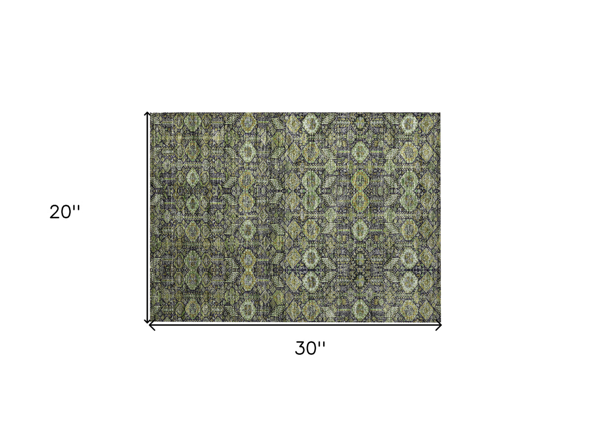 2' X 3' Blue and Green Floral Washable Non Skid Indoor Outdoor Area Rug