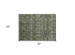 2' X 3' Blue and Green Floral Washable Non Skid Indoor Outdoor Area Rug