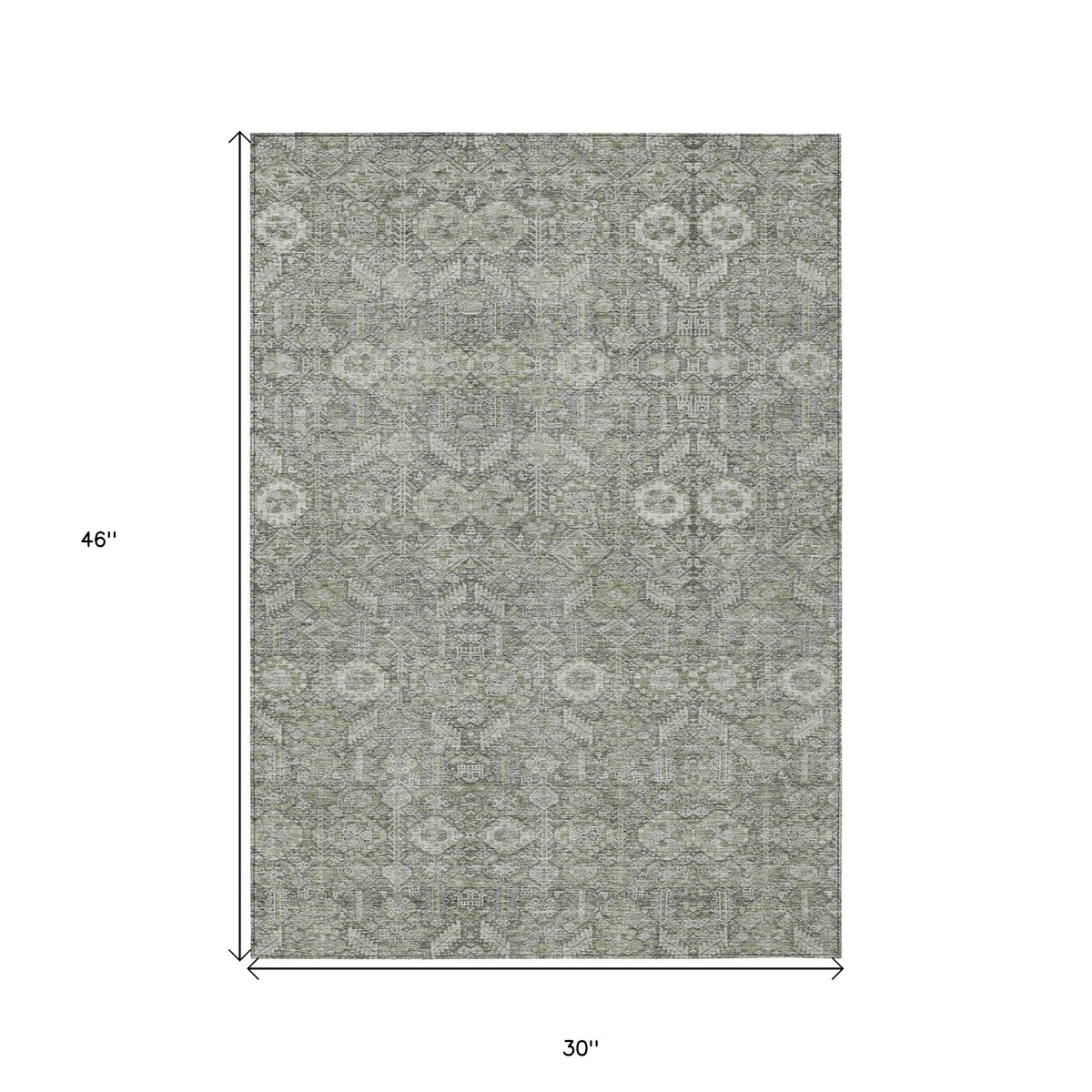 3' X 4' Cream and Tan Floral Washable Non Skid Indoor Outdoor Area Rug
