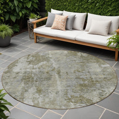 8' Round Green Round Abstract Washable Non Skid Indoor Outdoor Area Rug