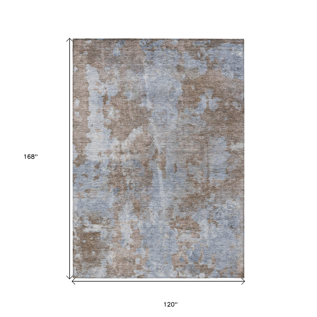 10' X 14' Mocha and Blue Abstract Washable Non Skid Indoor Outdoor Area Rug