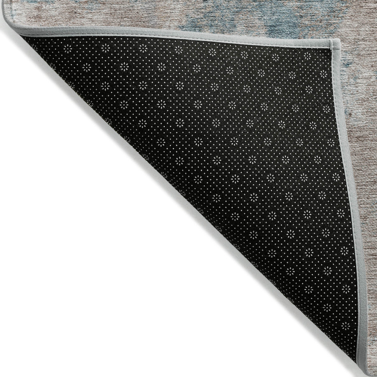 8' Runner Teal and Taupe Abstract Washable Non Skid Indoor Outdoor Runner Rug