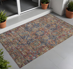 3' X 5' Red Orange and Blue Oriental Washable Non Skid Indoor Outdoor Area Rug