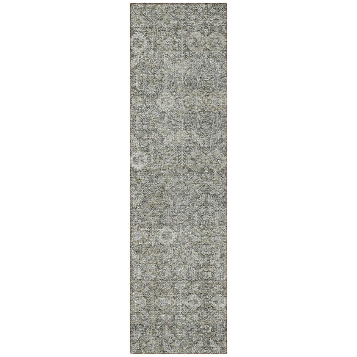 8' Runner Cream and Tan Floral Washable Non Skid Indoor Outdoor Runner Rug