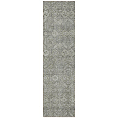 8' Runner Cream and Tan Floral Washable Non Skid Indoor Outdoor Runner Rug