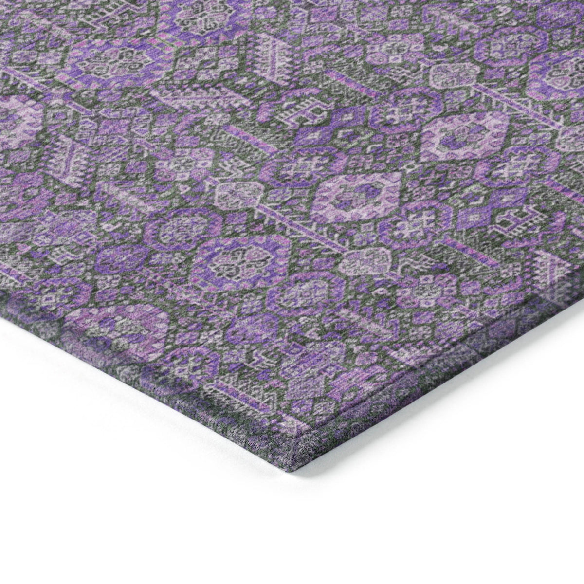 5' X 8' Purple and Green Floral Washable Non Skid Indoor Outdoor Area Rug
