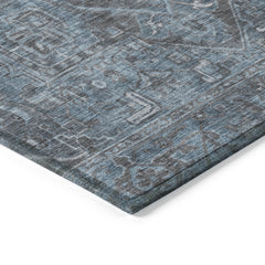 3' X 4' Navy and Black Oriental Washable Non Skid Indoor Outdoor Area Rug