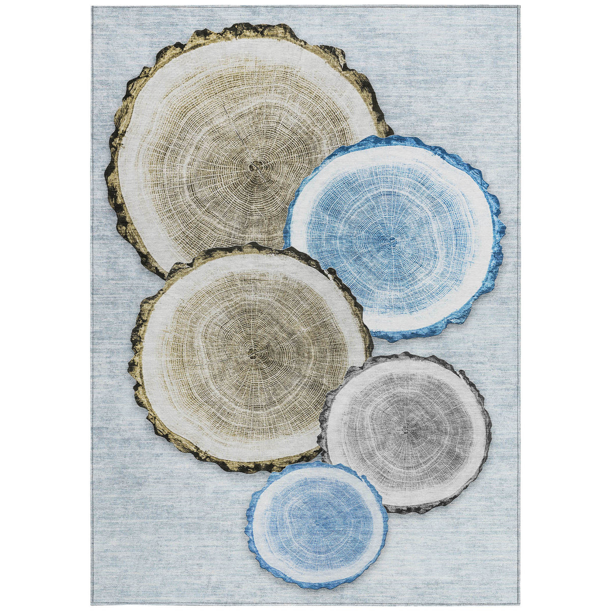 9' X 12' Blue Gold and Gray Faux Bois Washable Non Skid Indoor Outdoor Area Rug