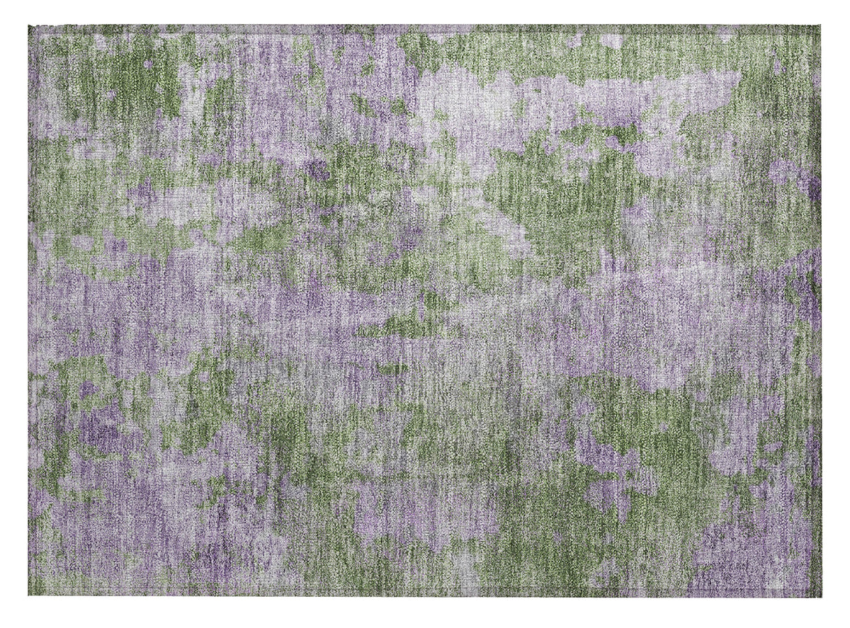2' X 3' Green and Purple Abstract Washable Non Skid Indoor Outdoor Area Rug