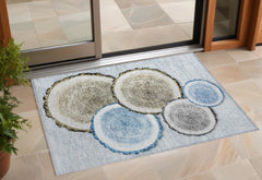 3' X 4' Blue Gold and Gray Faux Bois Washable Non Skid Indoor Outdoor Area Rug