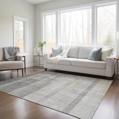 3' X 4' Taupe Ombre Washable Non Skid Indoor Outdoor Area Rug