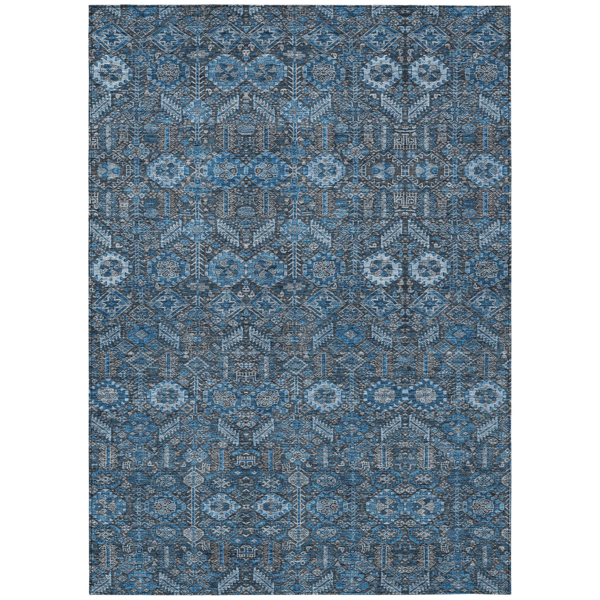 3' X 4' Blue and Black Floral Washable Non Skid Indoor Outdoor Area Rug