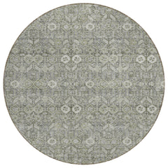 8' Round Cream and Tan Round Floral Washable Non Skid Indoor Outdoor Area Rug