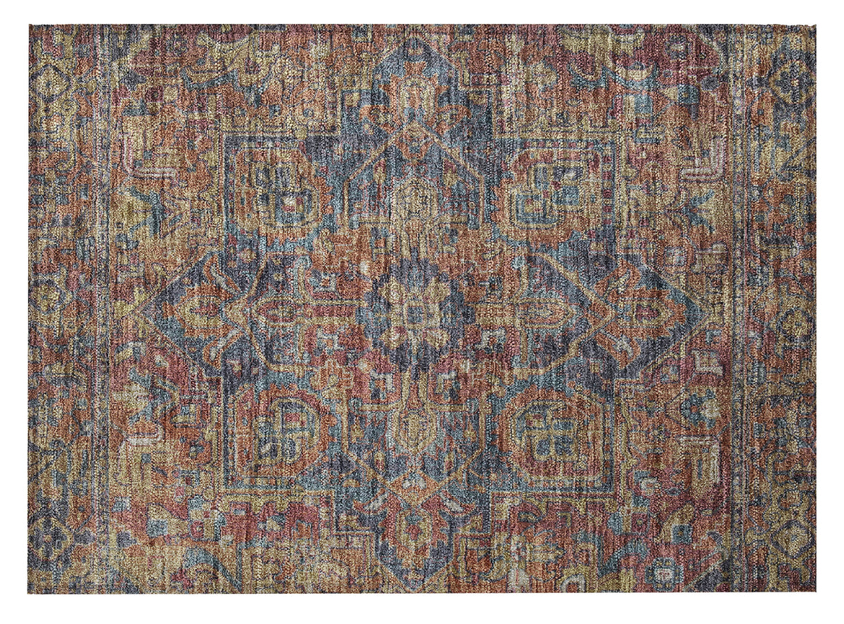 2' X 3' Red Orange and Blue Oriental Washable Non Skid Indoor Outdoor Area Rug