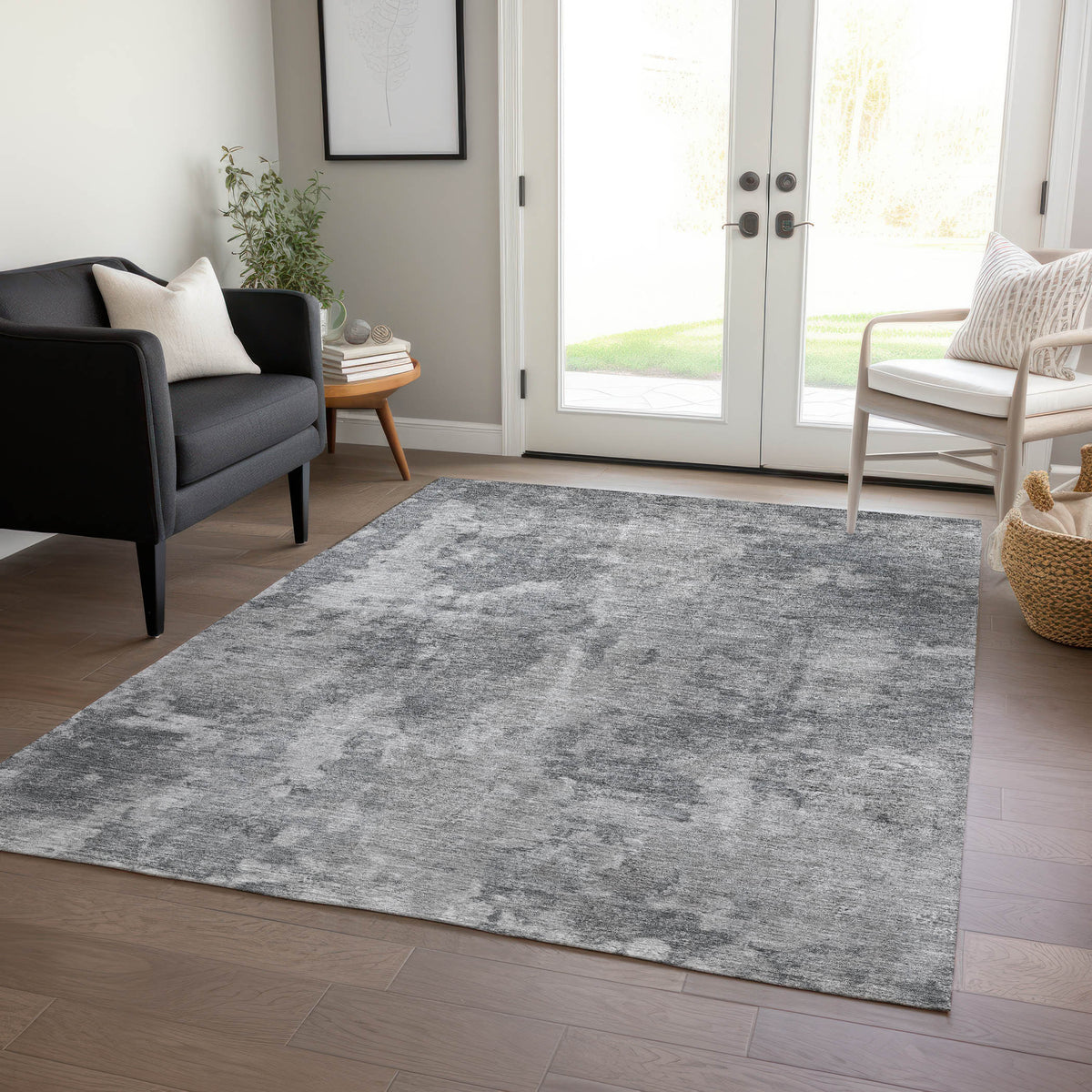 3' X 4' Gray Abstract Washable Non Skid Indoor Outdoor Area Rug