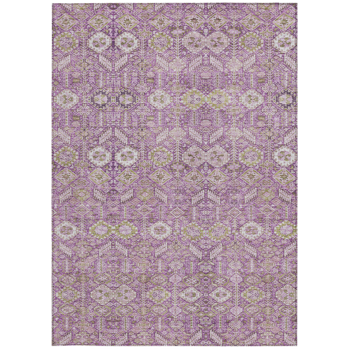 10' X 14' Lavender and Ivory Floral Washable Non Skid Indoor Outdoor Area Rug