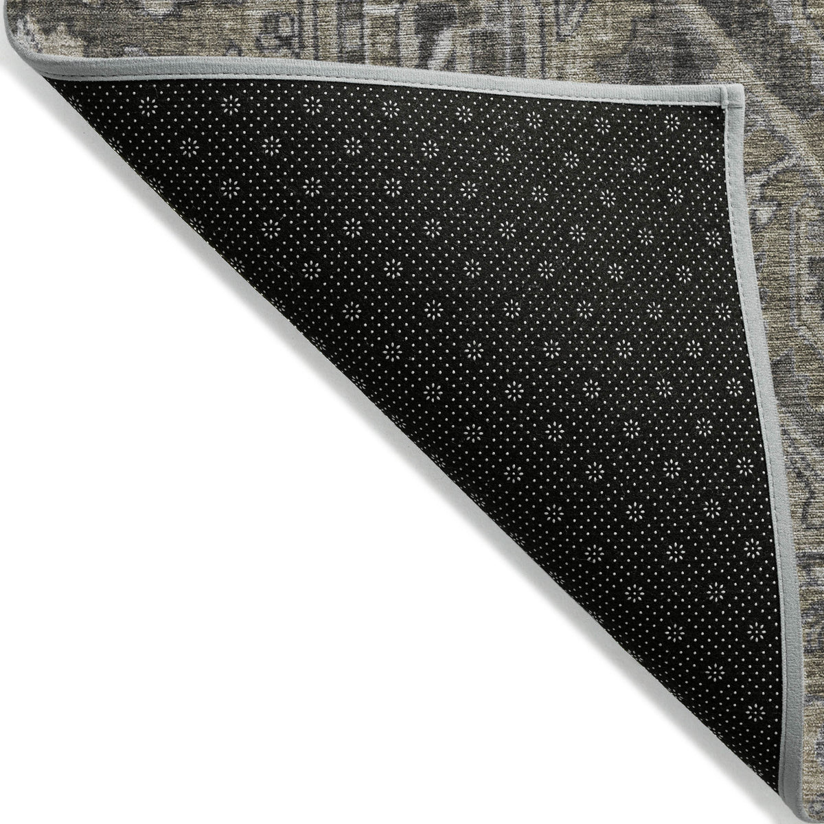 8' X 10' Taupe and Dark Taupe Oriental Washable Non Skid Indoor Outdoor Area Rug