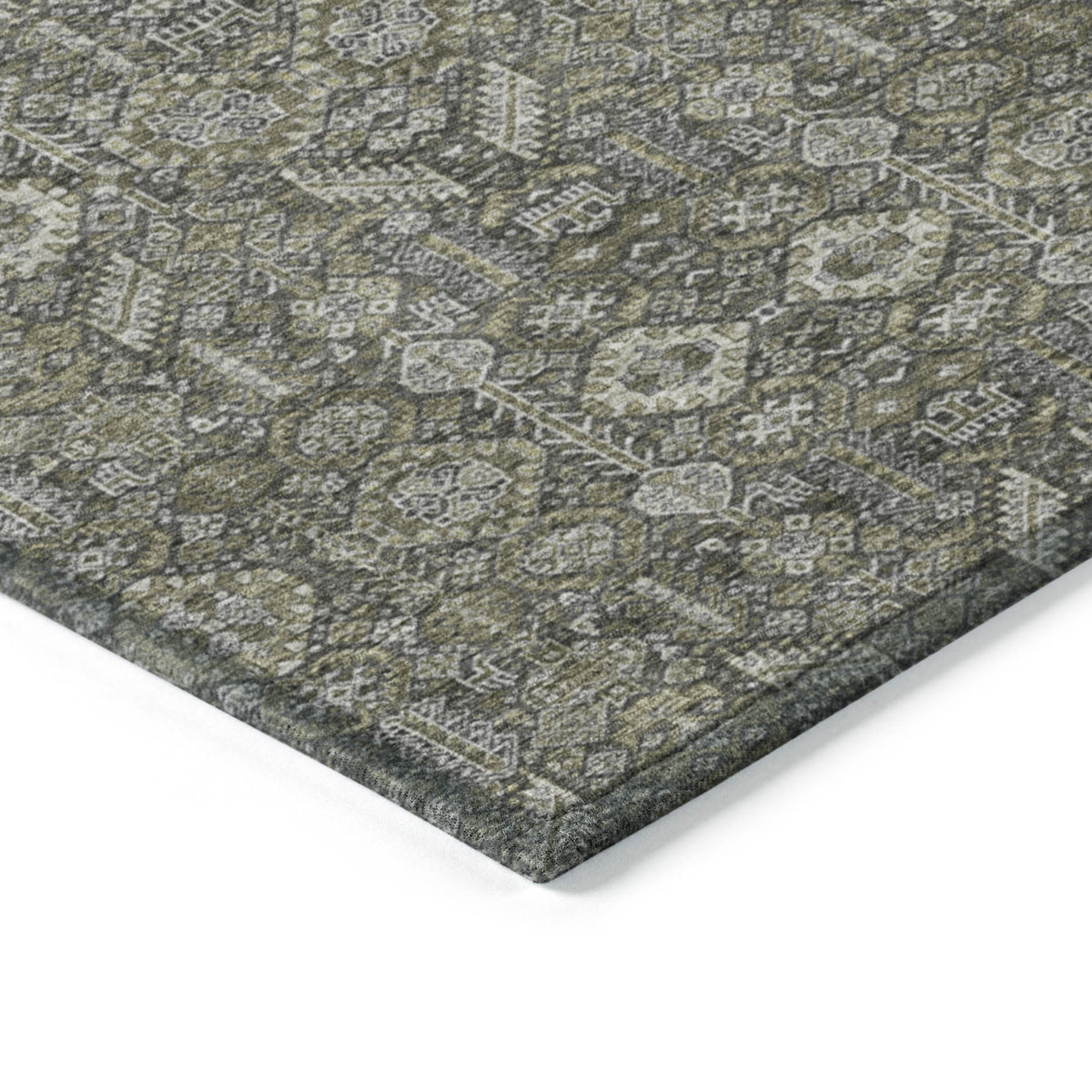 8' Round Moss Green and Gray Round Floral Washable Non Skid Indoor Outdoor Area Rug