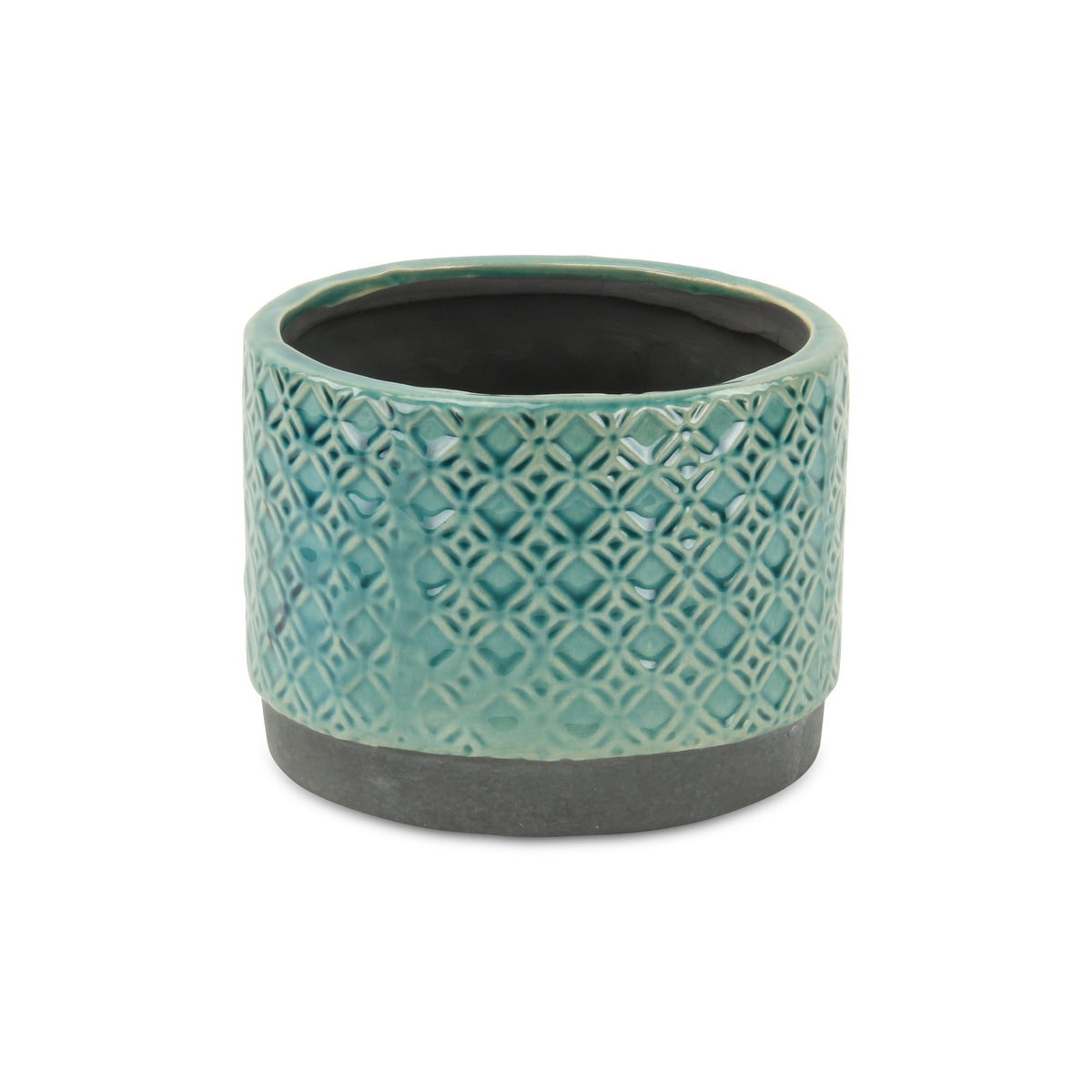 7" Turquoise Geometric Ceramic Indoor Outdoor Round Pot Planter