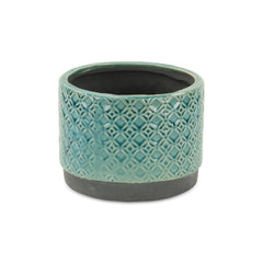 7" Turquoise Geometric Ceramic Indoor Outdoor Round Pot Planter