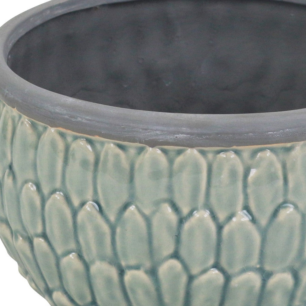 8" Aqua Textural Tone On Tone Ceramic Indoor Outdoor Round Pot Planter