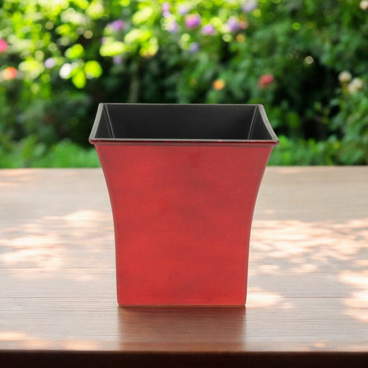 7" Red Recycled Plastic Indoor Outdoor Square Pot Planter