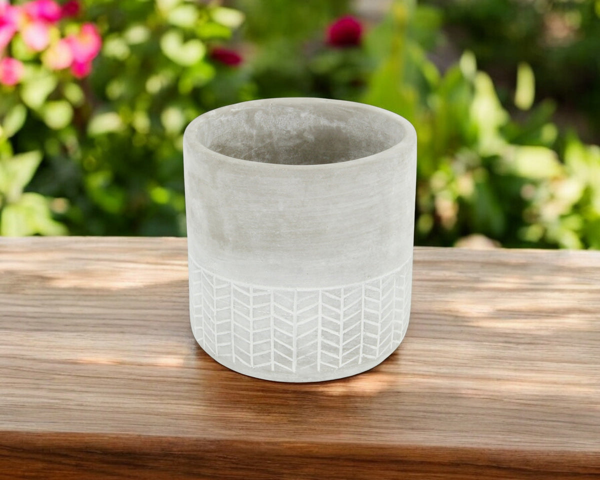 6" Light Gray Geometric Cement Indoor Outdoor Round Pot Planter