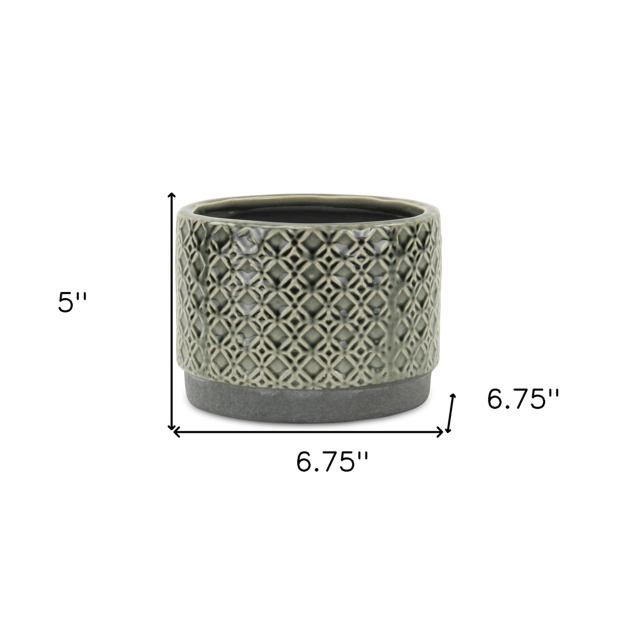 7" Gray Geometric Ceramic Indoor Outdoor Round Pot Planter