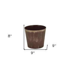 9" Brown and Ivory Abstract Recycled Plastic Indoor Outdoor Round Pot Planter