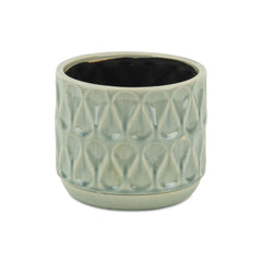 7" Green Geometric Imprint Ceramic Indoor Outdoor Round Pot Planter