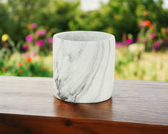 6" White and Gray Marbleized Ceramic Indoor Outdoor Round Pot Planter