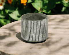 7" Gray Geo Striped Cement Indoor Outdoor Round Pot Planter