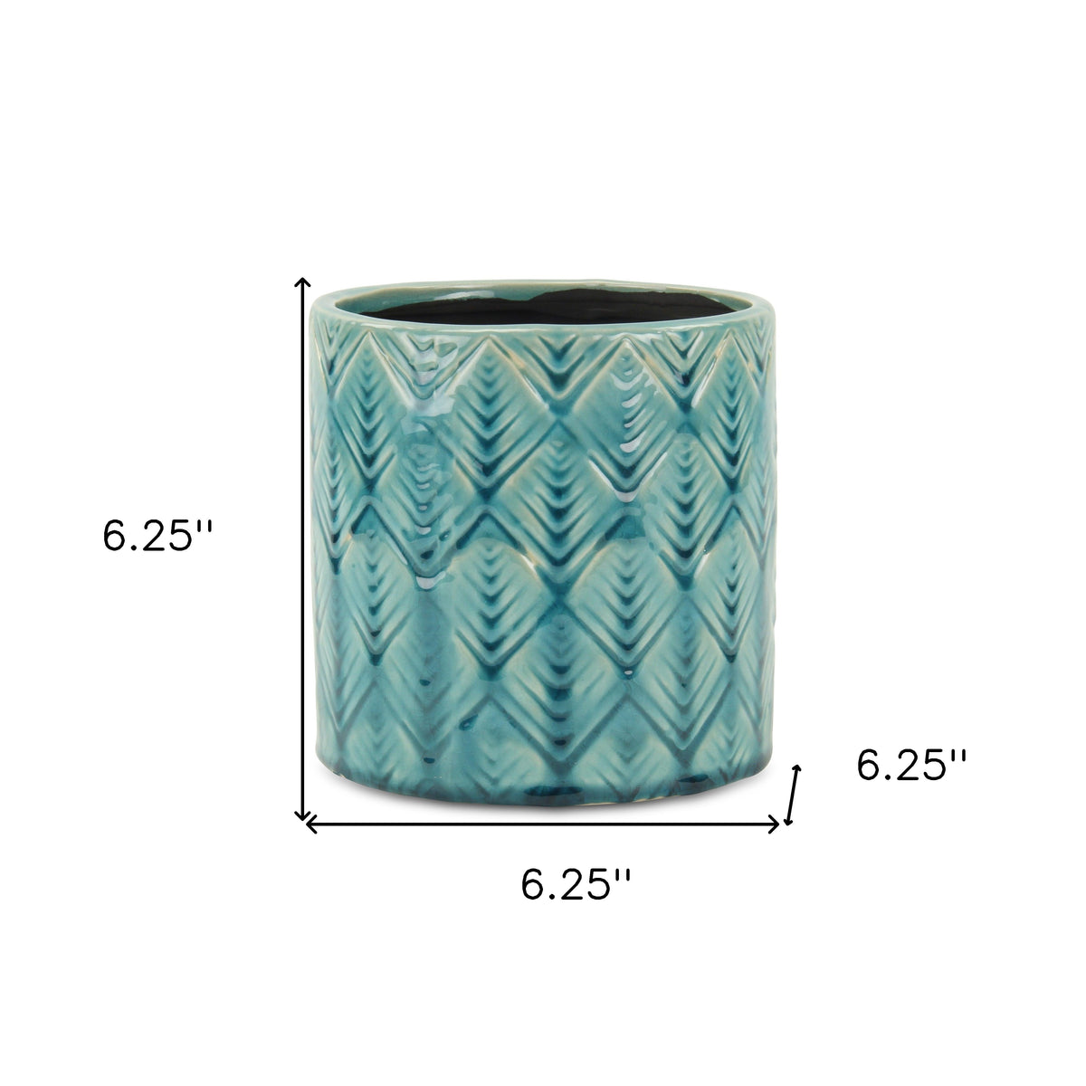 6" Turquoise Geometric Ceramic Indoor Outdoor Round Pot Planter