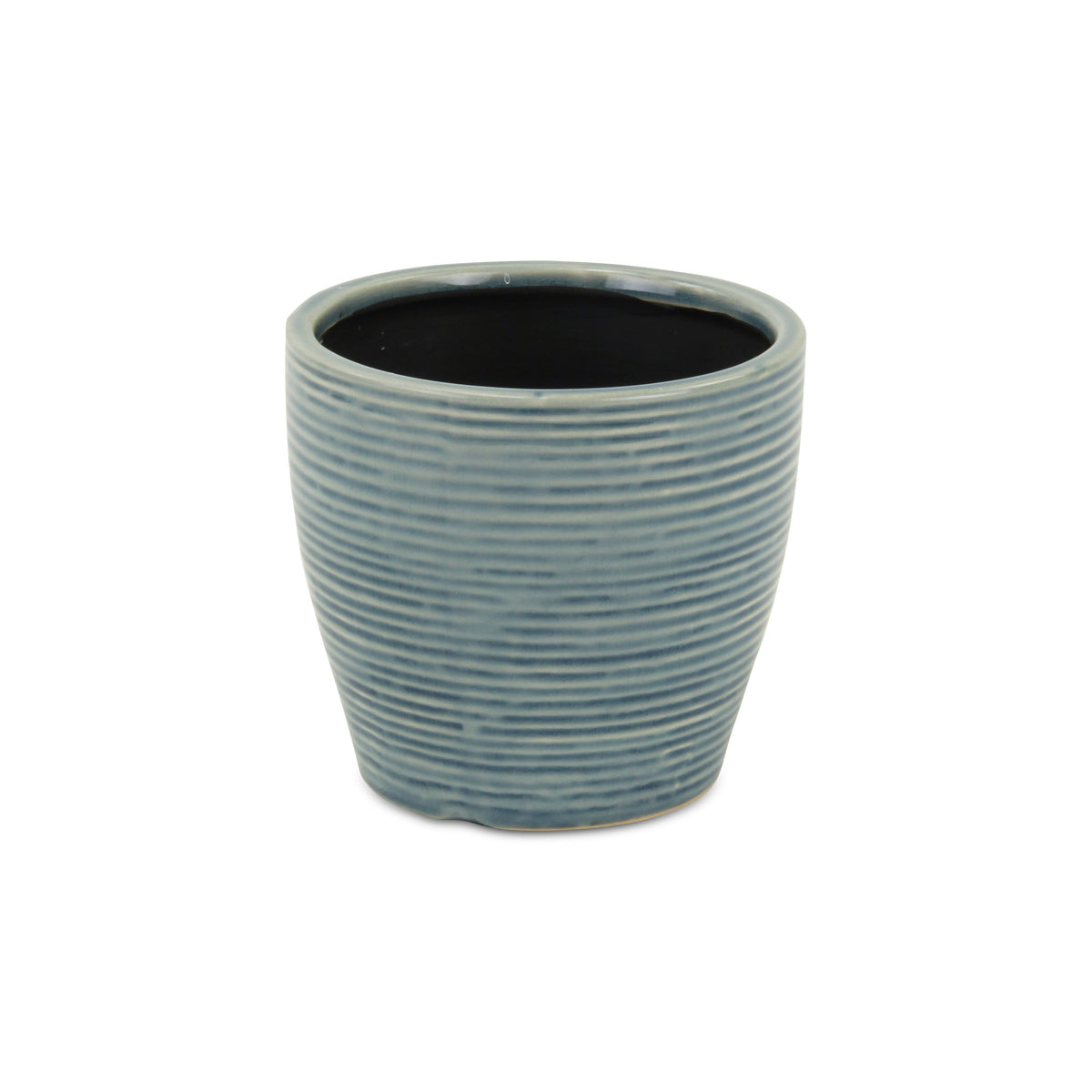 6" Blue Striped Ceramic Indoor Outdoor Round Pot Planter