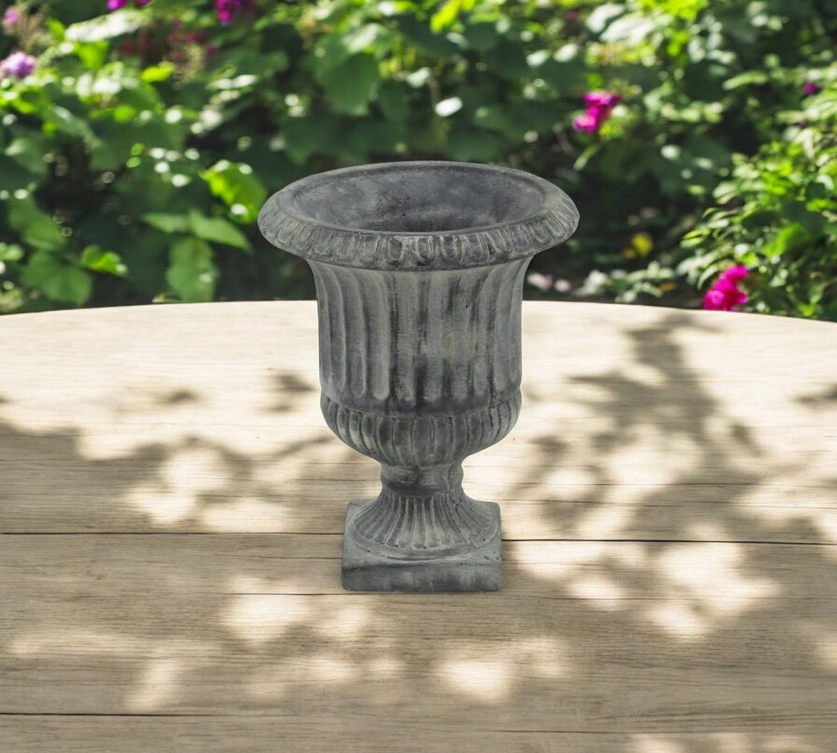 8" Gray Striped Cement Indoor Outdoor Round Urn Planter