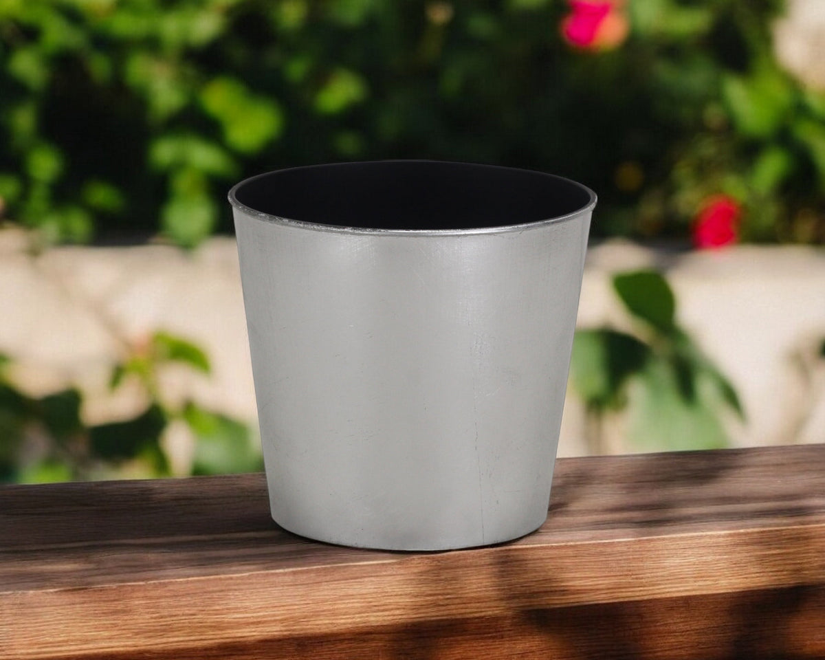 7" Silver Recycled Plastic Indoor Outdoor Round Pot Planter