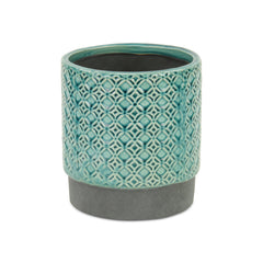 6" Turquoise Geometric Ceramic Indoor Outdoor Round Pot Planter