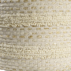 18" Natural and Ivory Cotton Blend Round Striped Pouf Ottoman