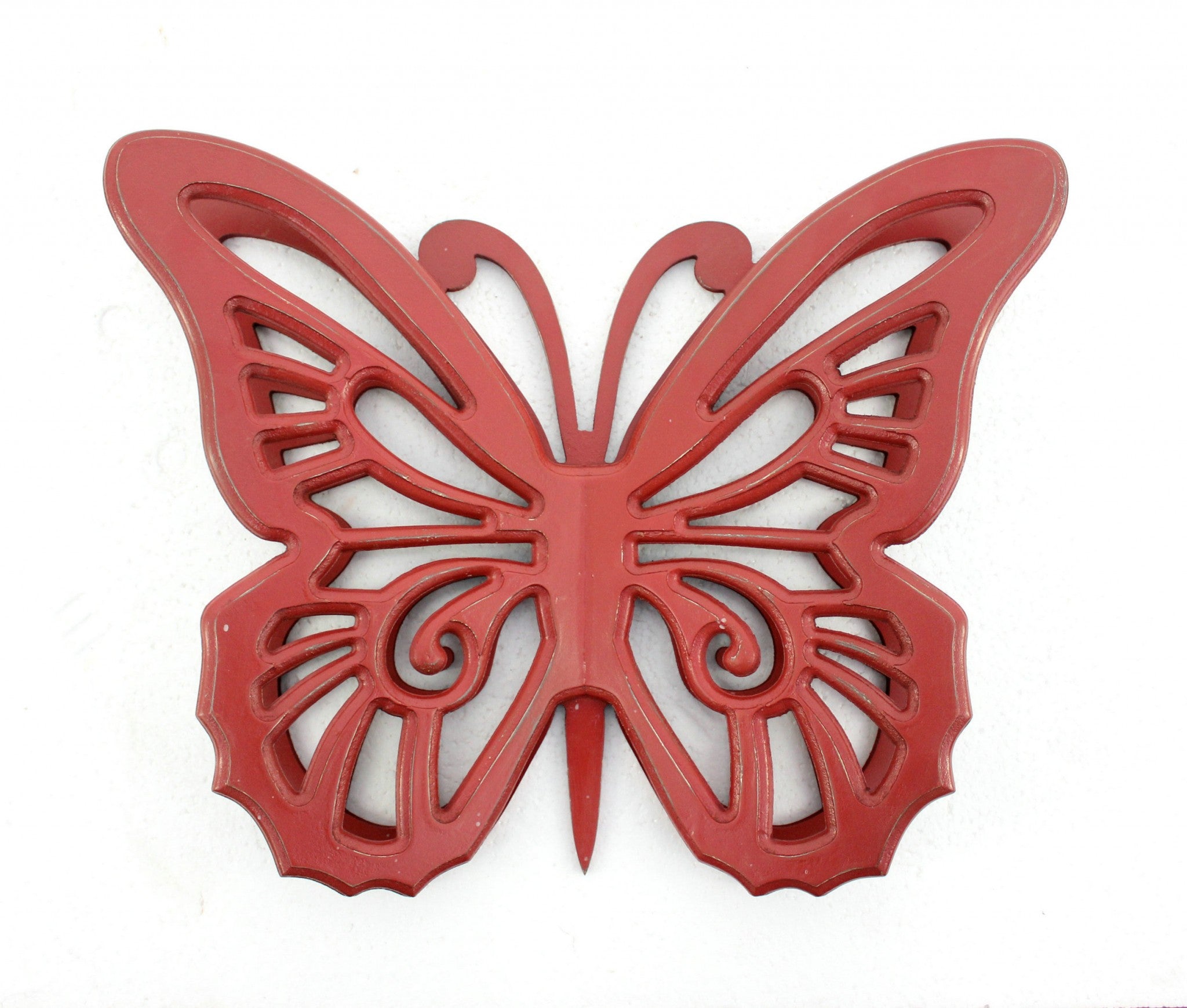 18.5" X 23" X 4" Red Rustic Butterfly Wooden Wall Decor