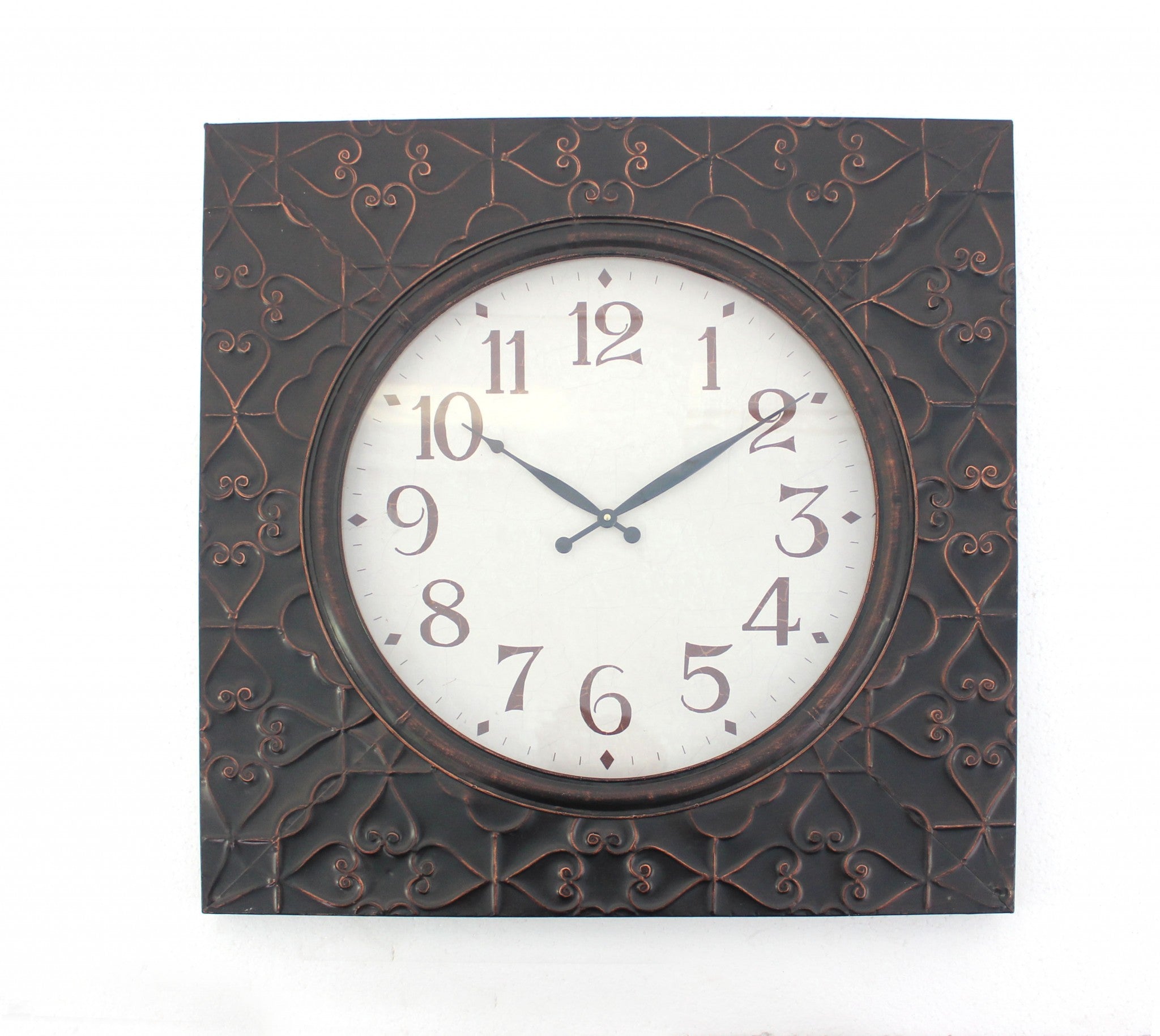 28" Square Brown Glass Analog Wall Clock