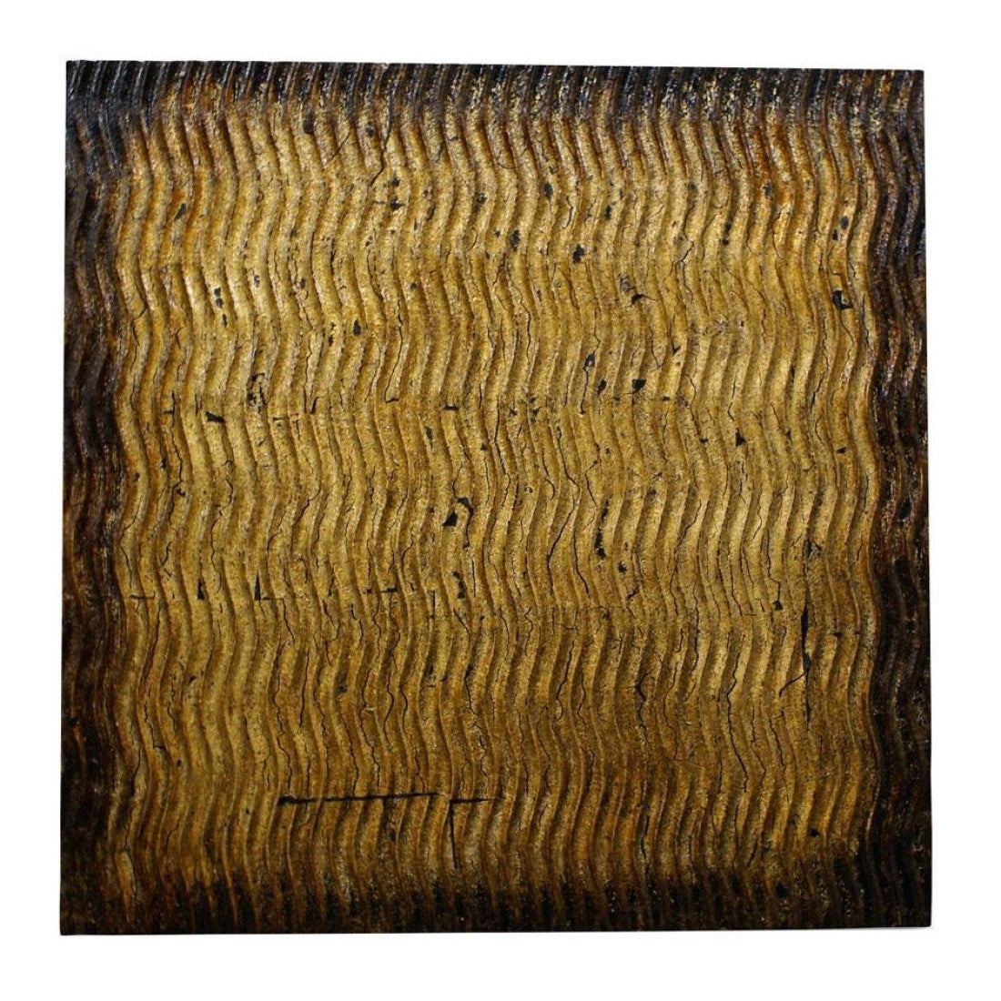 Raw Wood Look Gold Finish Square Wall Art Medium