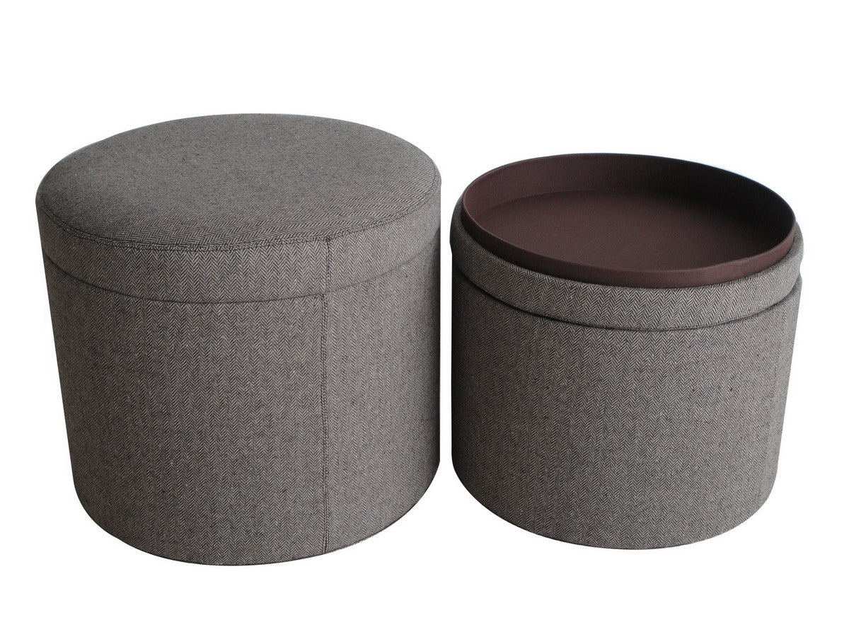 1" Gray Faux Leather Round Storage