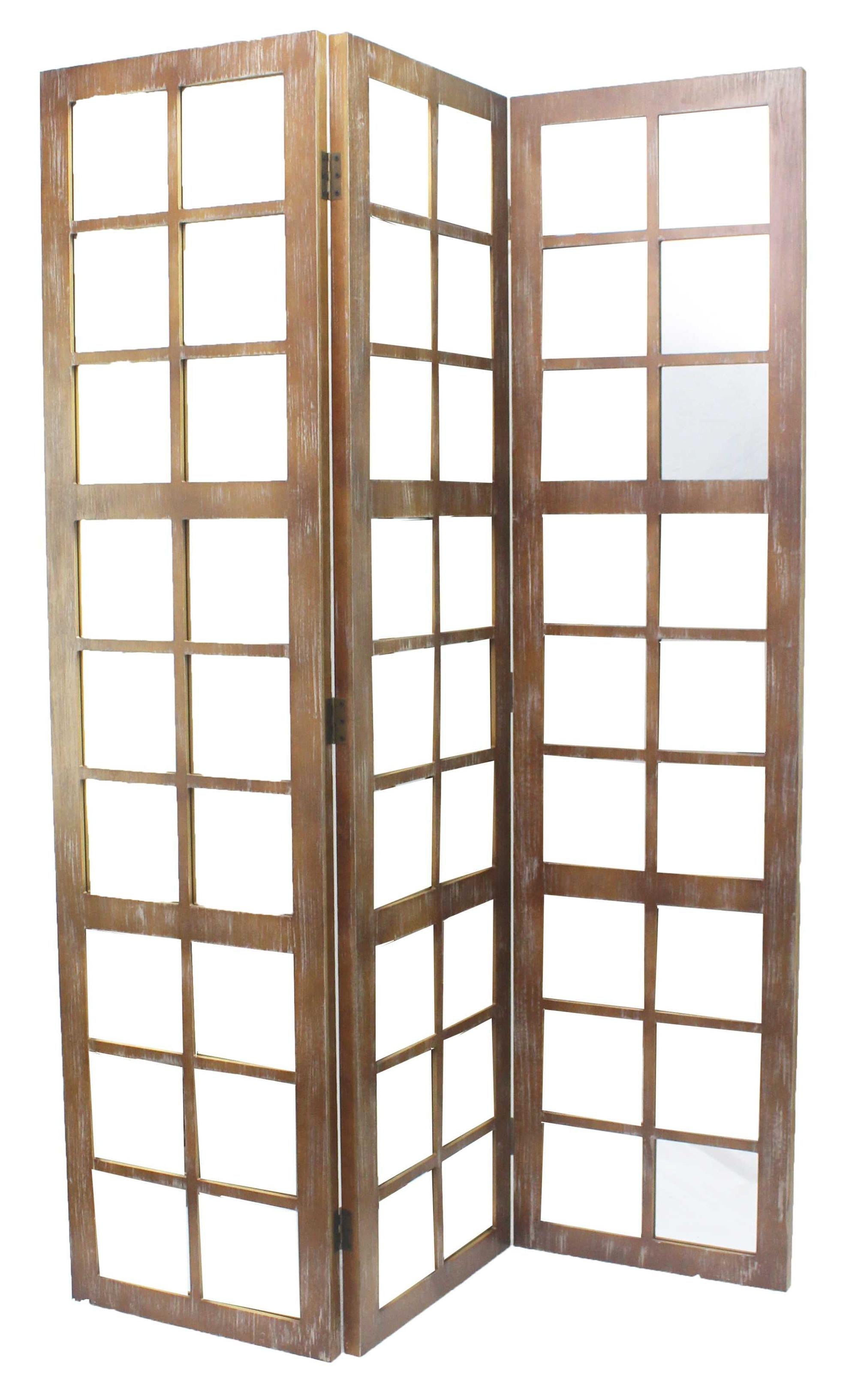 1 X 63 X 84 Brown Wood Mirror Screen